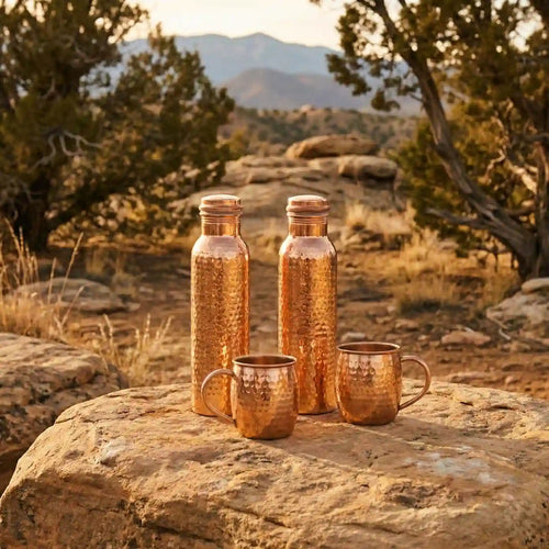 Copper Gift Set | 2 Bottles & 2 Glasses | Pure Copper