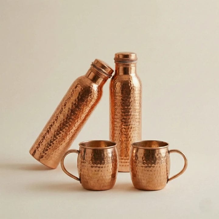 Copper Gift Set | 2 Bottles & 2 Glasses | Pure Copper