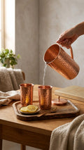 Hammered Pure Copper Water Jug & Glass Set (1 Jug + 2 Glasses)