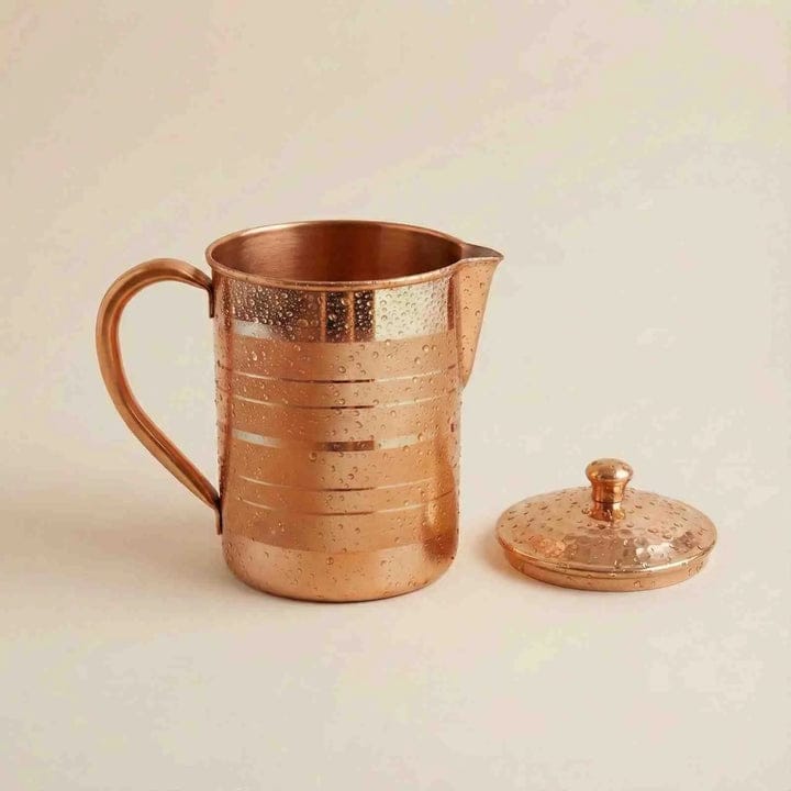 Pure Copper Water Jug With Lid – Handmade Ayurvedic Copper Pitcher